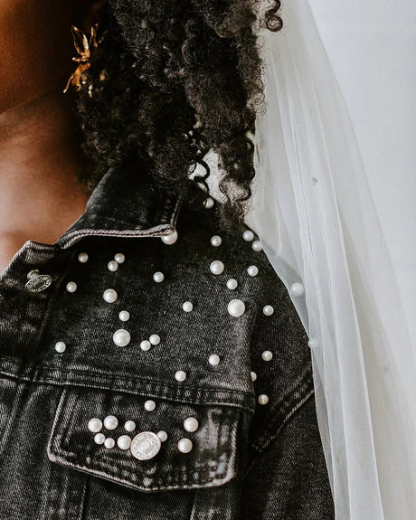 Personalised Pearl Denim Jacket I'm Getting Married.