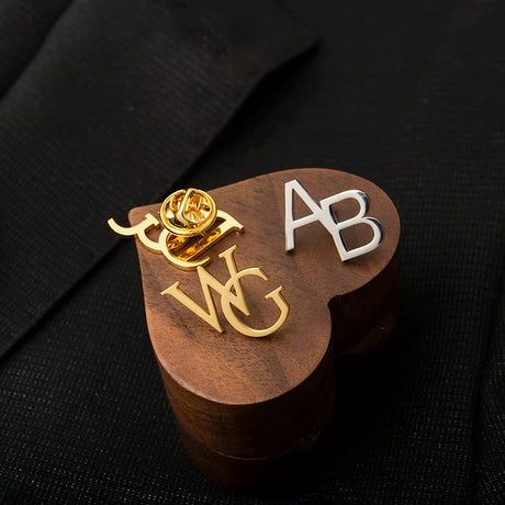Personalised Stainless Steel Groom Initials Lapel Brooch