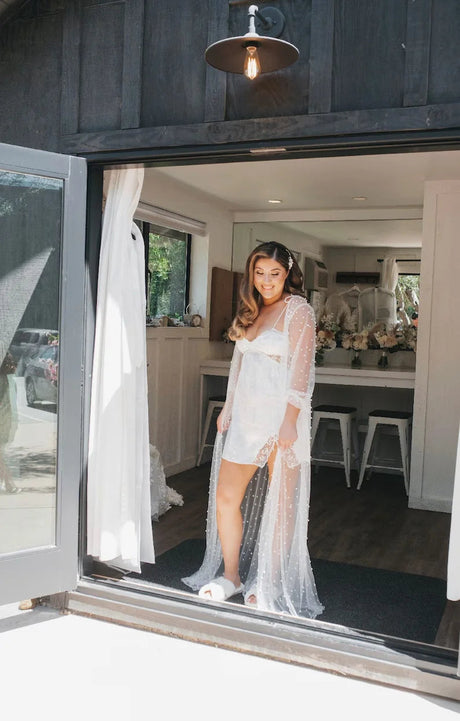 White Boudoir Pearl Robe Long Silk Robe for Wedding Day I'm Getting Married.
