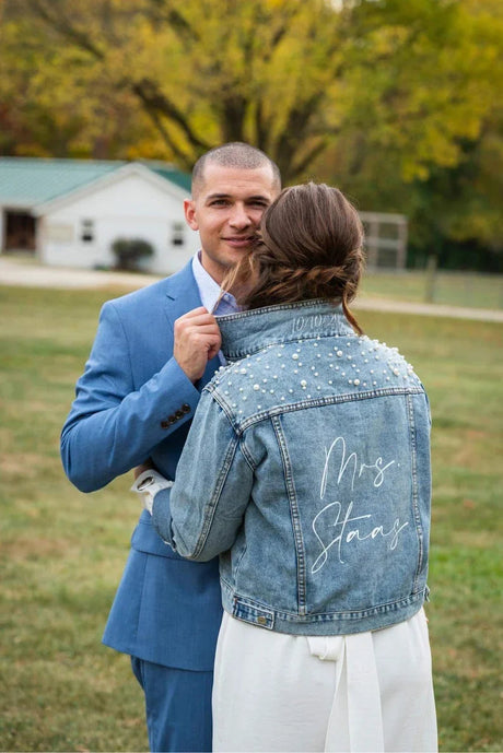 Personalised Pearl Denim Jacket I'm Getting Married.