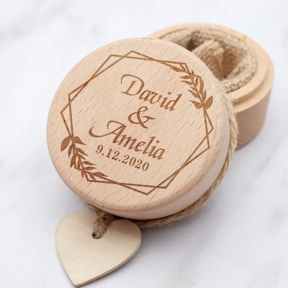 Personalised Wooden Wedding Ring Box with Floral Accent I'm Getting Married.