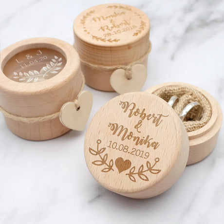 Personalised Wooden Wedding Ring Box with Floral Accent I'm Getting Married.