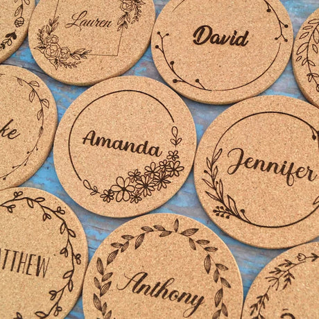 Personalised Round Cork Coaster Place Cards - Set of 10 I'm Getting Married.