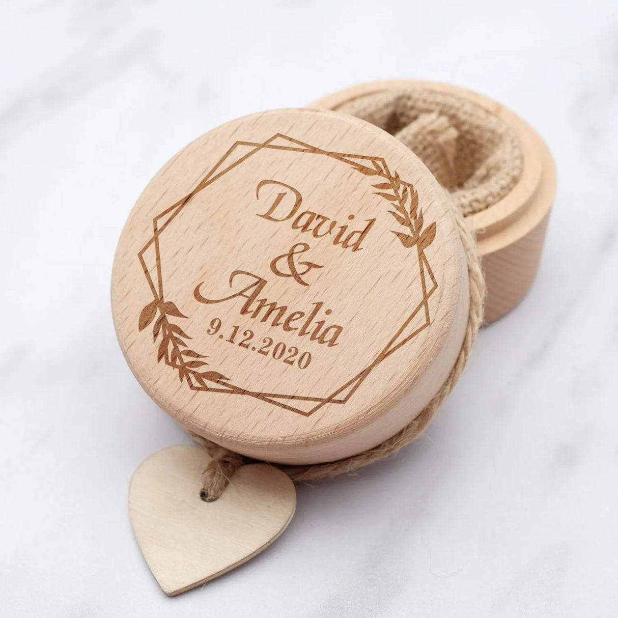 Personalised Wooden Wedding Ring Box with Floral Accent I'm Getting Married.
