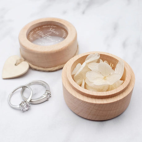 Personalised Wooden Wedding Ring Box with Floral Accent I'm Getting Married.