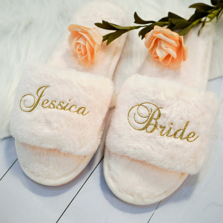 Personalised Plush Bridesmaid and Bride Slippers I'm Getting Married.