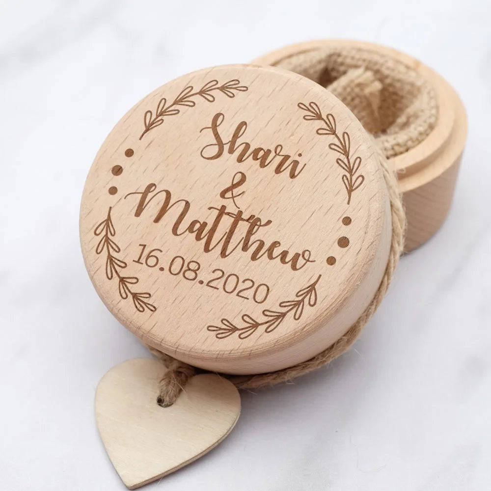 Personalised Wooden Wedding Ring Box with Floral Accent I'm Getting Married.