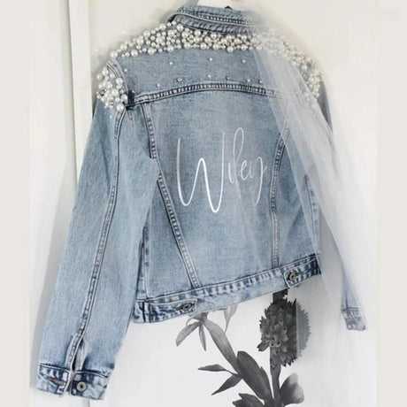 Personalised Luxe Peal Denim Jacket I'm Getting Married.
