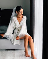 Lace Sleeve Silk Bride Wedding Robe I'm Getting Married.
