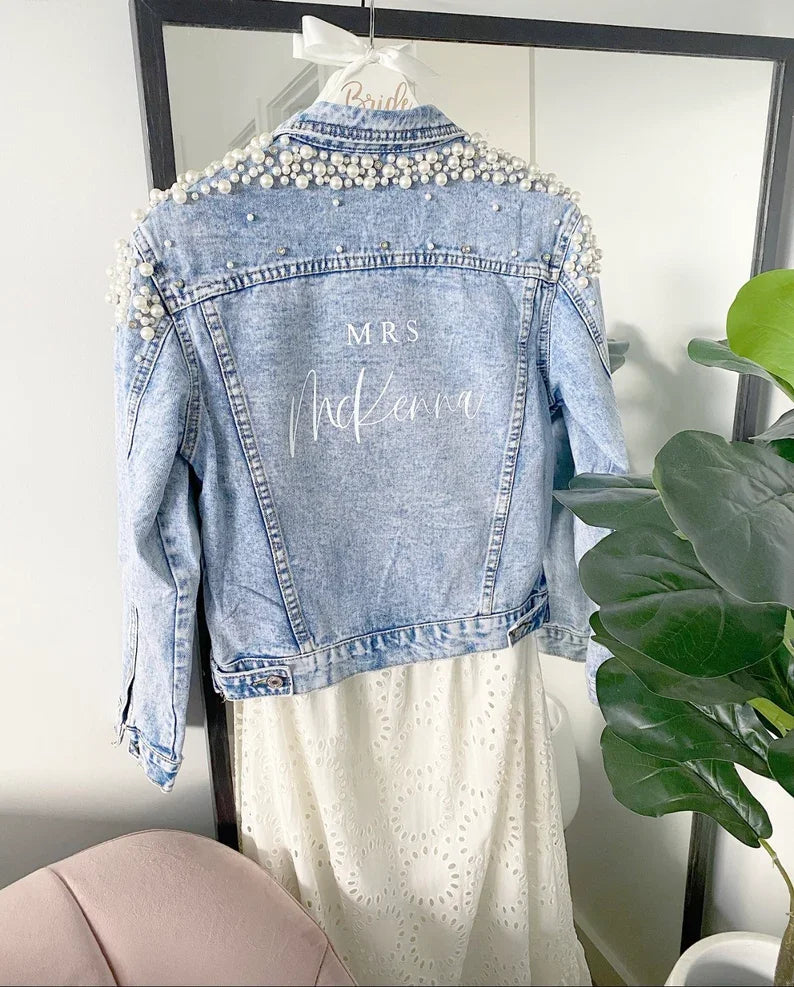 Personalised Luxe Peal Denim Jacket I'm Getting Married.