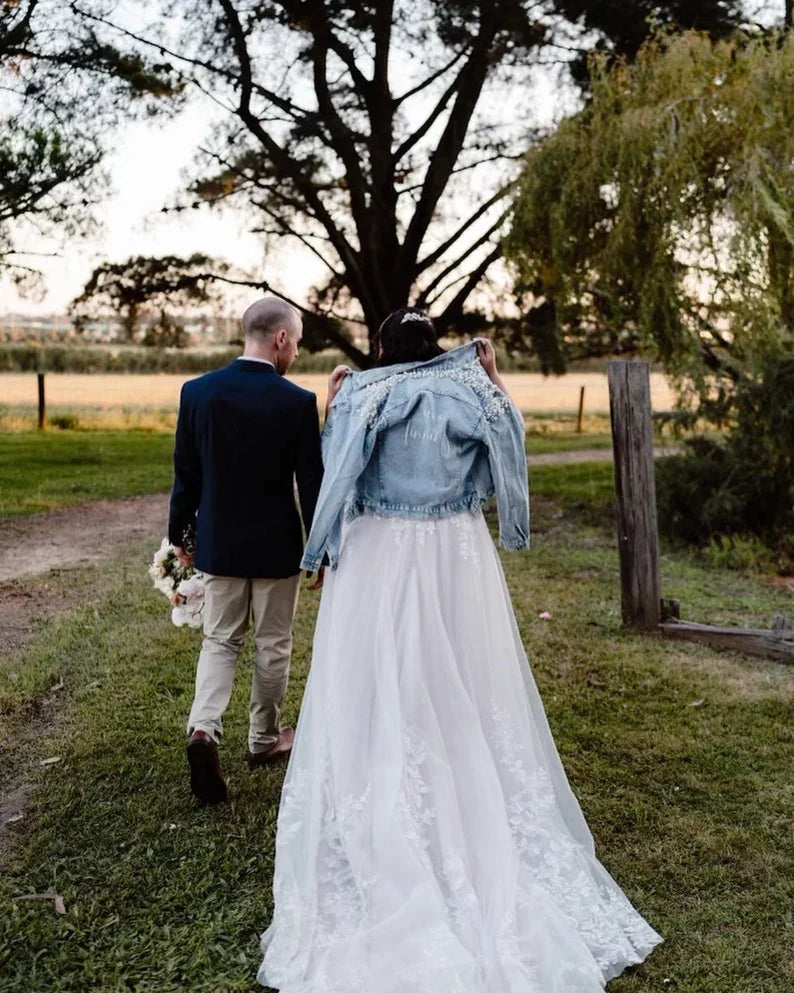 Personalised Luxe Peal Denim Jacket I'm Getting Married.