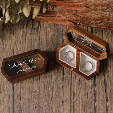 Personalised Walnut Wooden Ring Box I'm Getting Married.