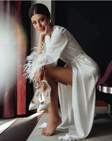 Feather Sleeve Sheer Lace Bride Wedding Robe I'm Getting Married.