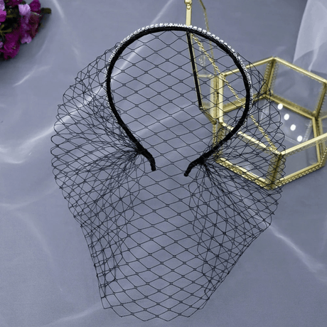 Charming Black & White Bridal Birdcage Veil Headband - I'm Getting Married