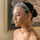 Charming Black & White Bridal Birdcage Veil Headband - I'm Getting Married