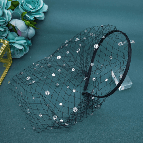 Charming Black & White Bridal Birdcage Veil Headband - I'm Getting Married