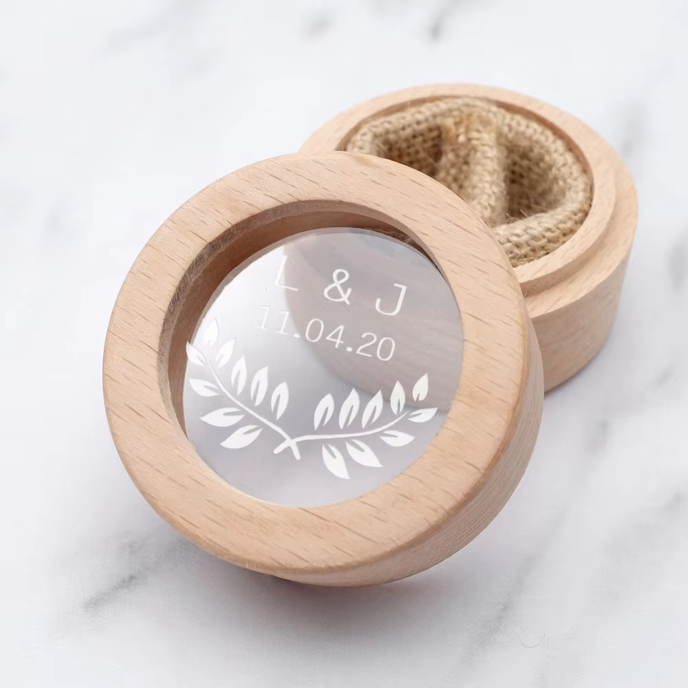 Personalised Wooden Wedding Ring Box with Floral Accent I'm Getting Married.