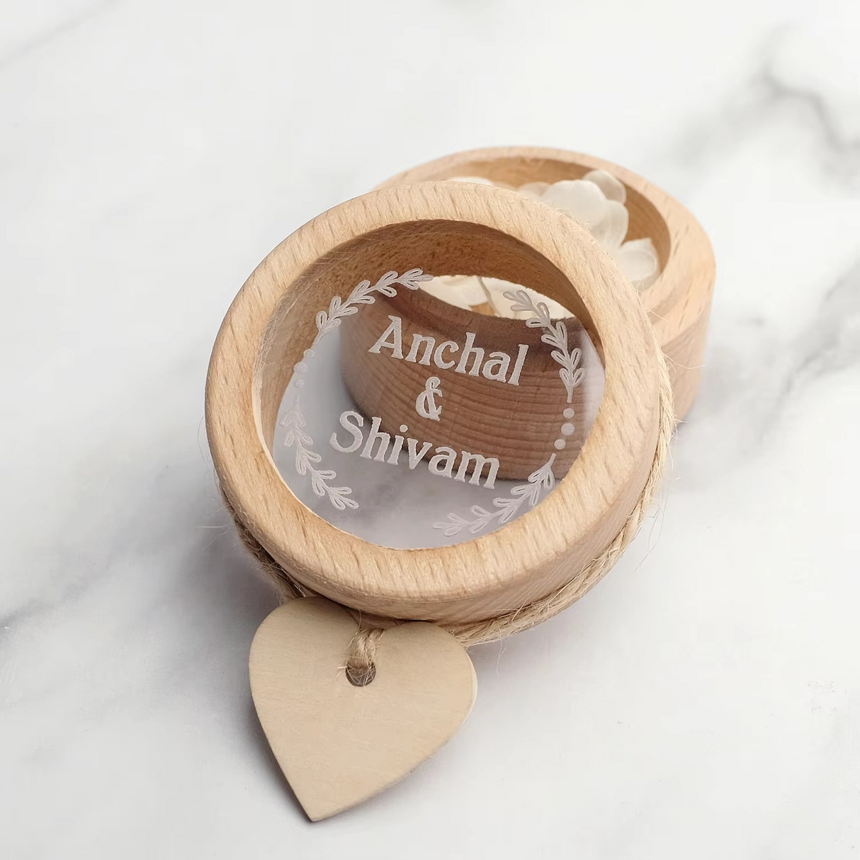Personalised Wooden Wedding Ring Box with Floral Accent I'm Getting Married.
