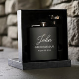 Engraved Best Men Black Hip Flask Set - I'm Getting Married