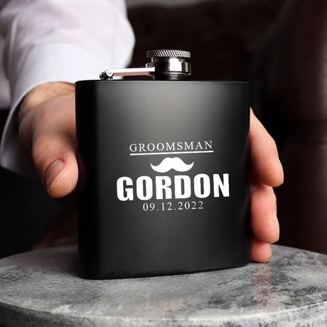 Engraved Best Men Black Hip Flask Set - I'm Getting Married