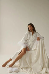 Feather Sleeve Sheer Lace Bride Wedding Robe - I'm Getting Married