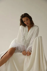 Feather Sleeve Sheer Lace Bride Wedding Robe - I'm Getting Married