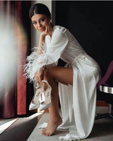 Feather Sleeve Sheer Lace Bride Wedding Robe - I'm Getting Married