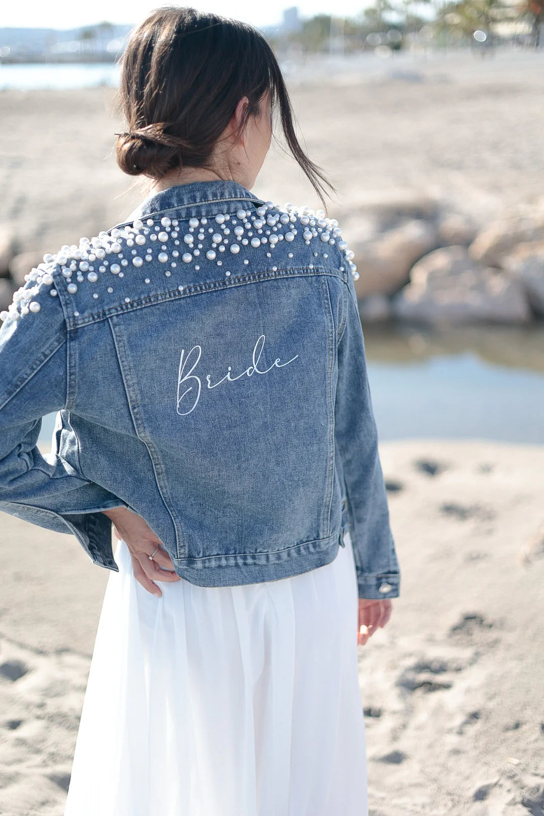 Personalised Luxe Peal Denim Jacket I'm Getting Married.