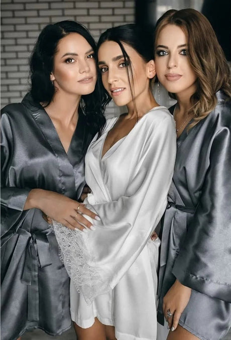 Lace Sleeve Silk Bride Wedding Robe - I'm Getting Married