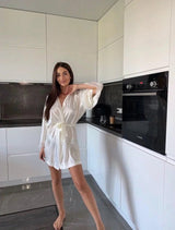 Lace Sleeve Silk Bride Wedding Robe - I'm Getting Married
