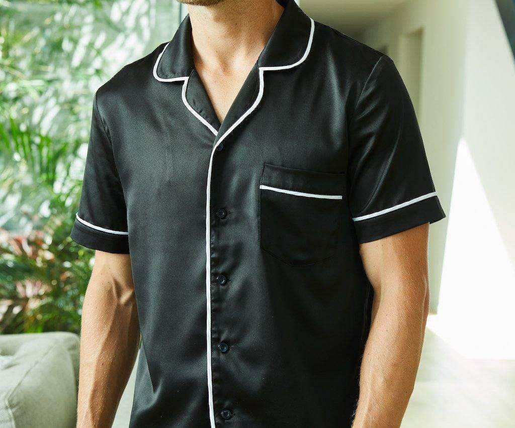 Men's Satin Pyjama Short Sleeve Set in Navy Blue or Black - I'm Getting Married