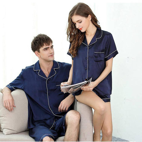 Men's Satin Pyjama Short Sleeve Set in Navy Blue or Black I'm Getting Married.