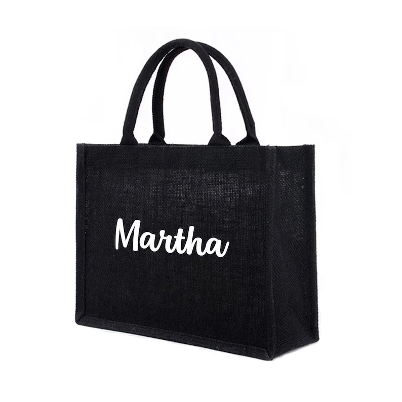 Personalised Black Jute Bridesmaid Tote Bag - I'm Getting Married