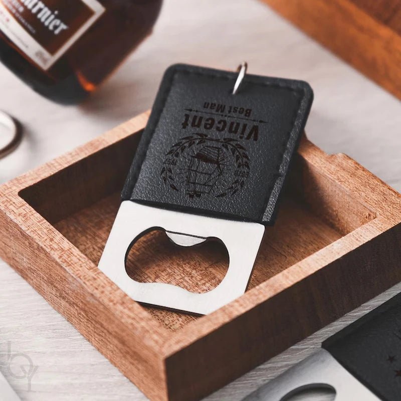 Personalised Groomsmen Leather Bottle Opener Keychain - I'm Getting Married