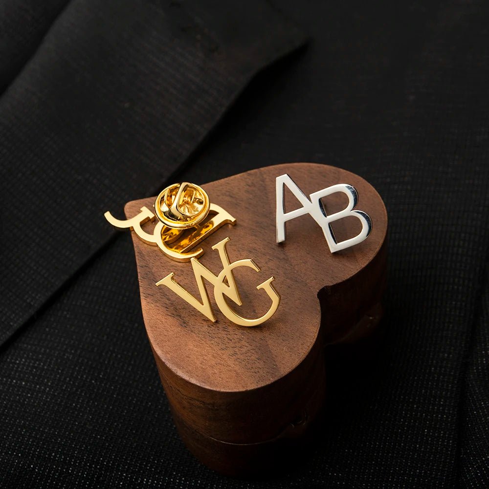 Personalised Stainless Steel Groom Initials Lapel Brooch - I'm Getting Married