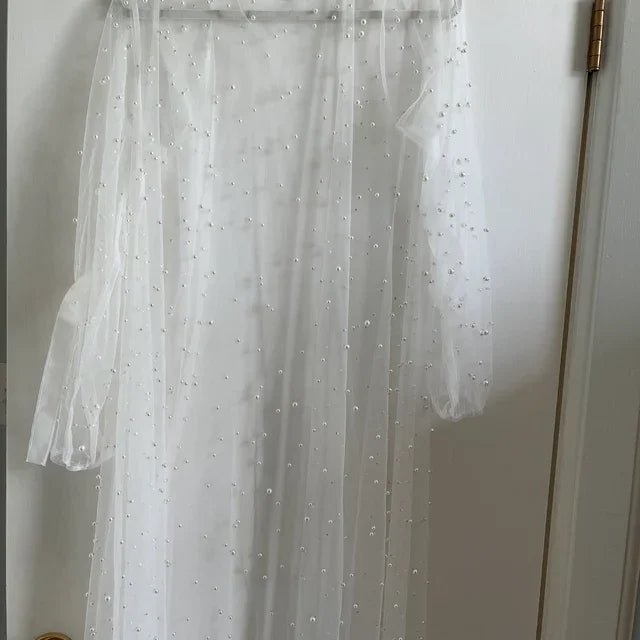 White Boudoir Pearl Robe Long Silk Robe for Wedding Day - I'm Getting Married