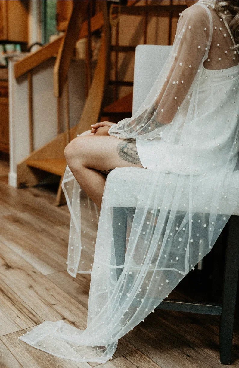 White Boudoir Pearl Robe Long Silk Robe for Wedding Day - I'm Getting Married