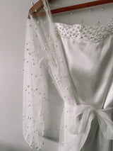 White Boudoir Pearl Robe Long Silk Robe for Wedding Day - I'm Getting Married