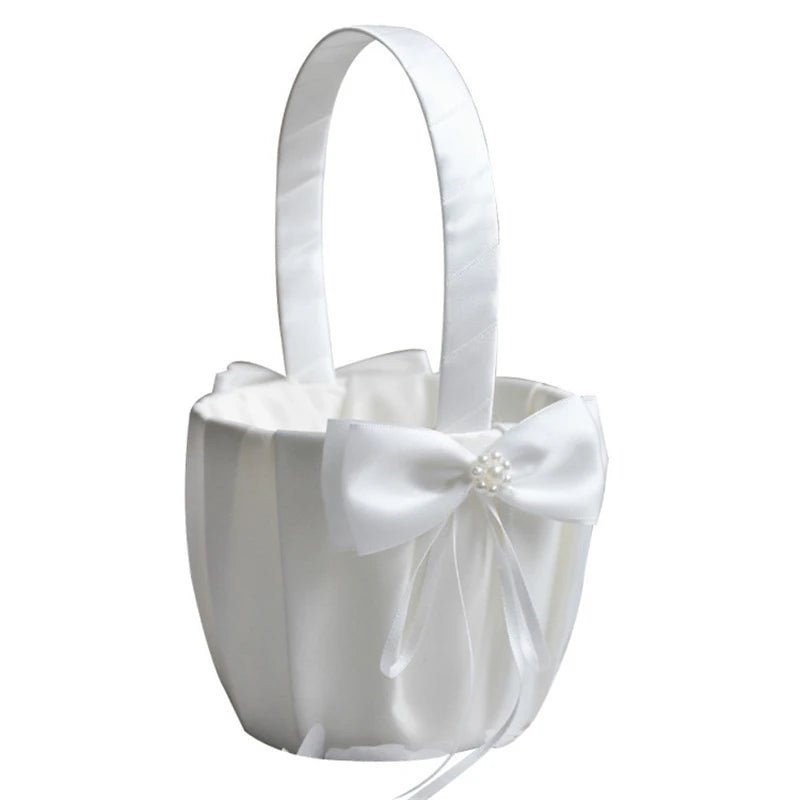 White Flower Girls Basket - Elegant Wedding Decor - I'm Getting Married